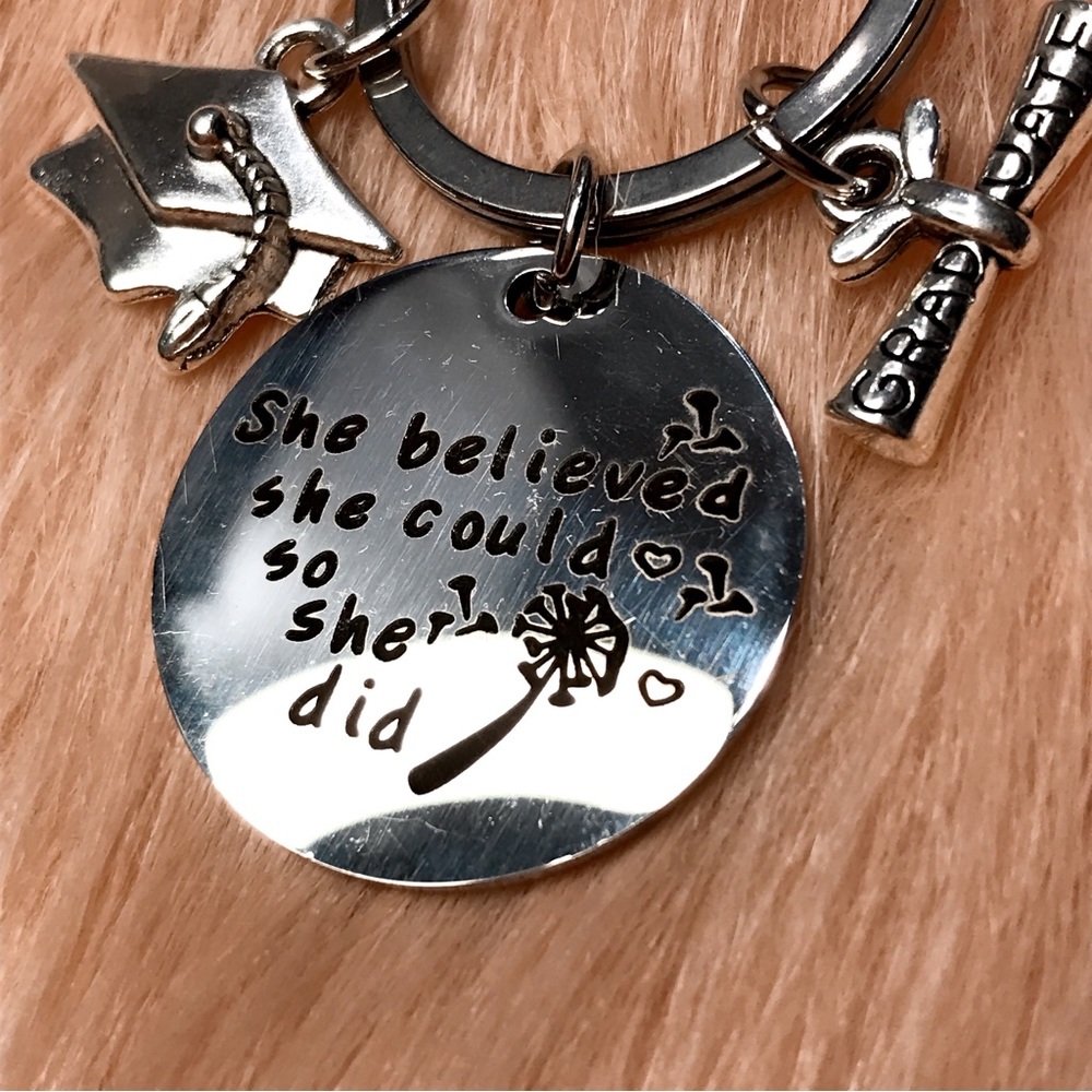 She Believed She Could So She Did Dandelion Graduation Diploma Keyring